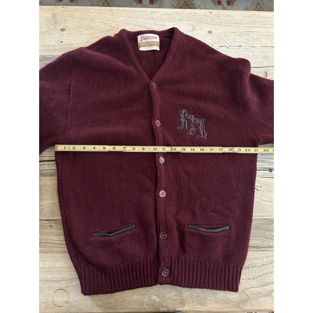 Vtg 60's Jantzen Burgundy‎ Cardigan, Kurt Cobain Grunge 100% 4-ply Shetland Wool